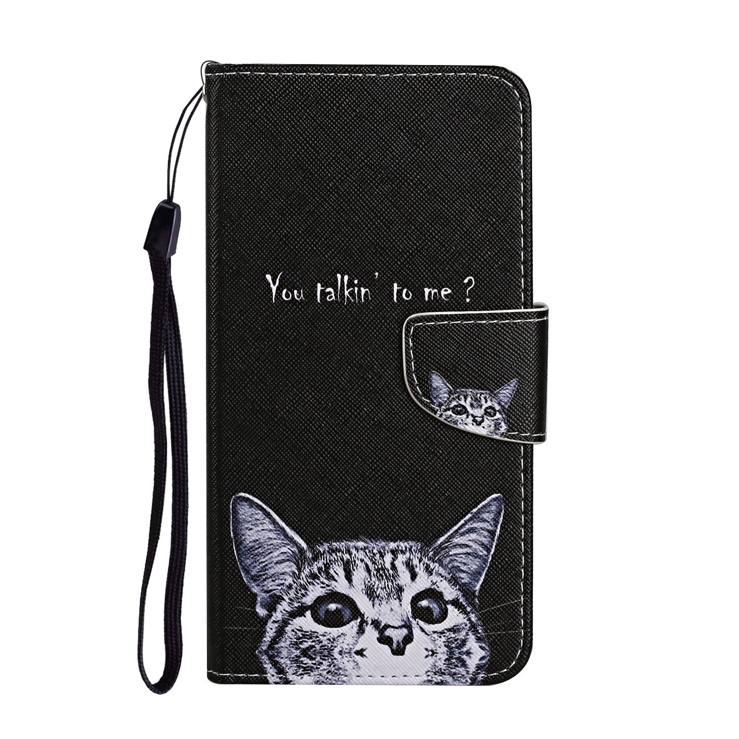 Leather Stand Cover Wallet Pattern Printing Phone Case for Samsung Galaxy S20 Ultra - Cat and Letters