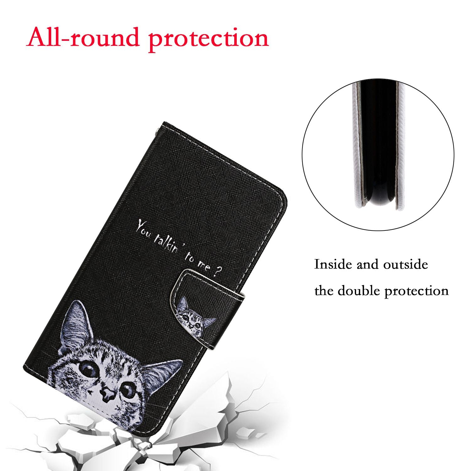 Leather Stand Cover Wallet Pattern Printing Phone Case for Samsung Galaxy S20 Ultra - Cat and Letters