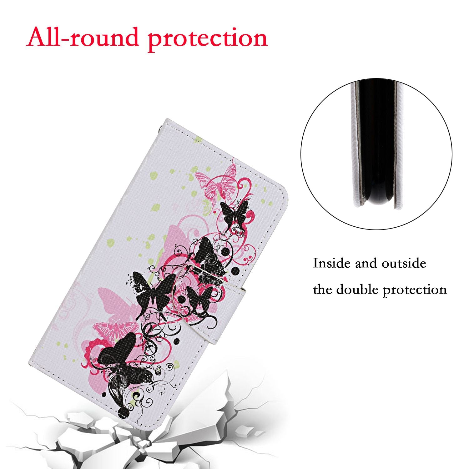 Leather Stand Cover Wallet Pattern Printing Phone Case for Samsung Galaxy S20 Ultra - Butterflies