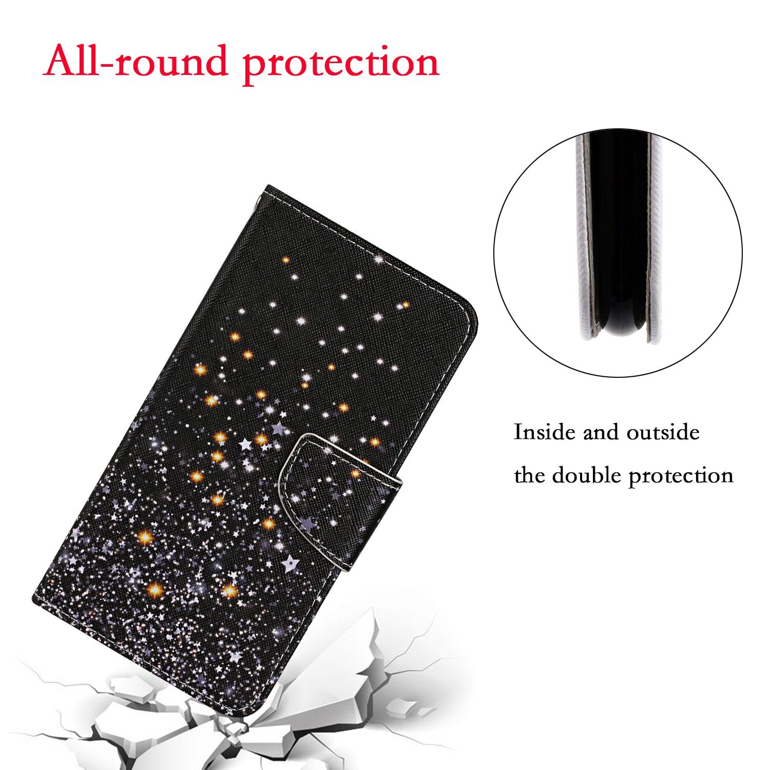 Leather Stand Cover Wallet Pattern Printing Phone Case for Samsung Galaxy S20 Ultra - Glittery Element