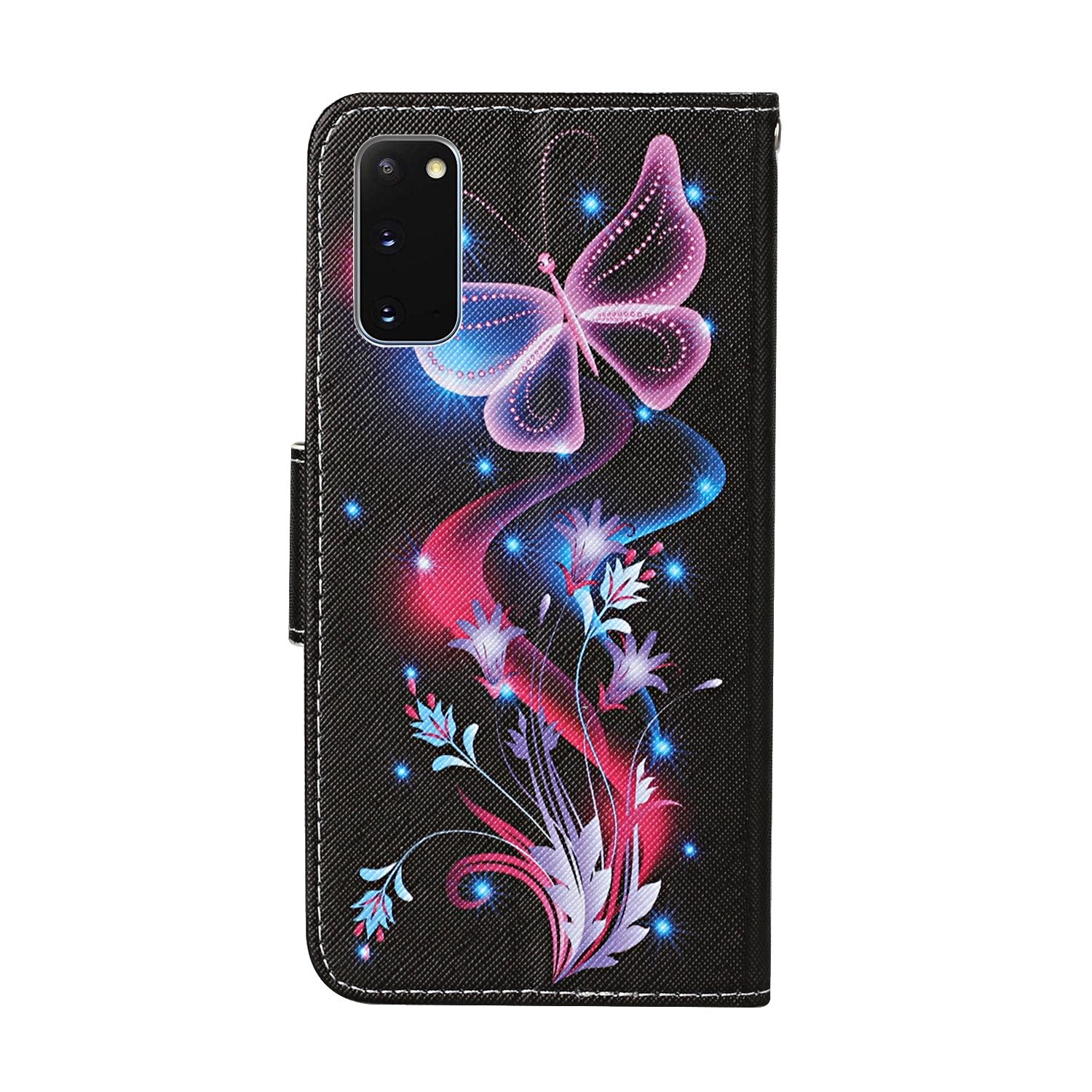 Stand Cover Wallet Pattern Printing Leather Case for Samsung Galaxy S20 4G/S20 5G - Luminous Butterfly