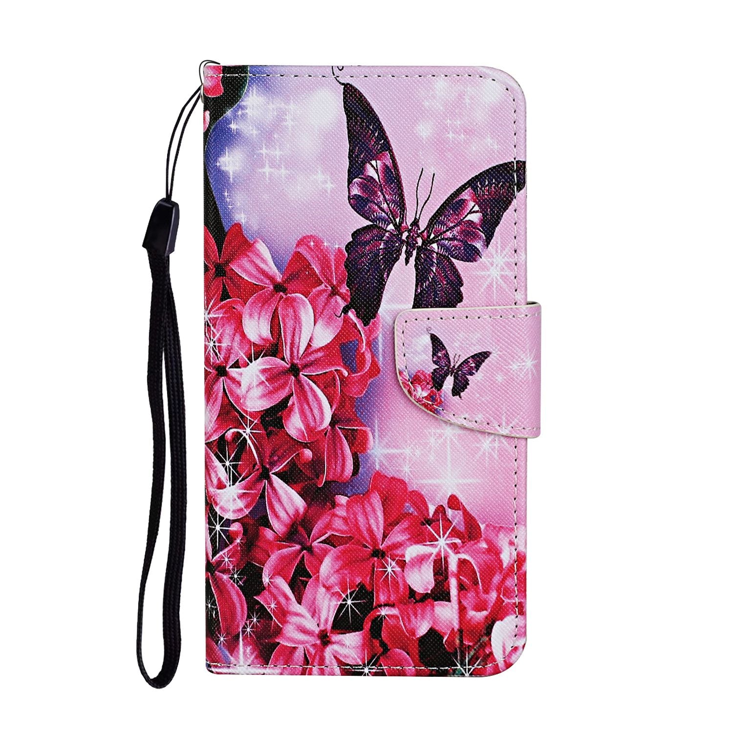 Stand Cover Wallet Pattern Printing Leather Case for Samsung Galaxy S20 4G/S20 5G - Red Flower and Butterfly