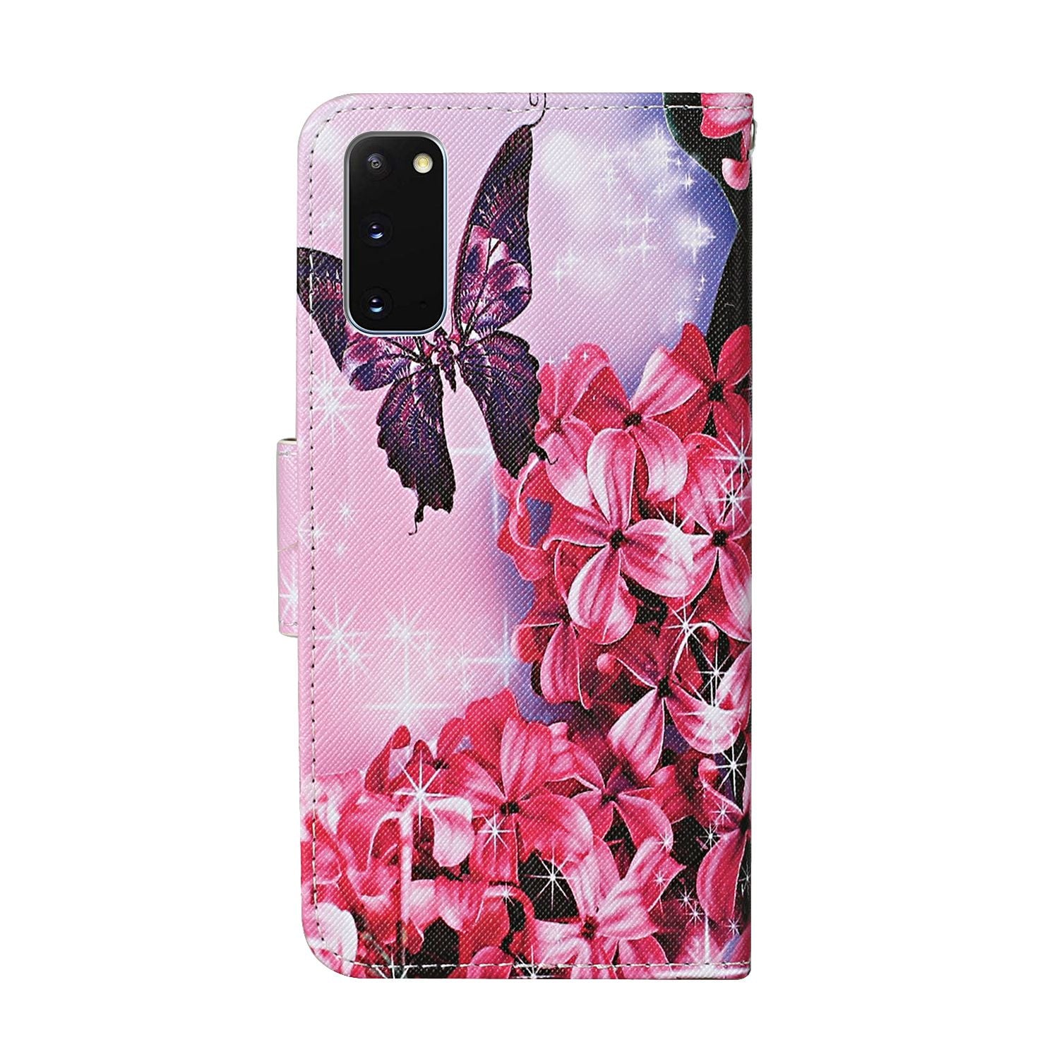 Stand Cover Wallet Pattern Printing Leather Case for Samsung Galaxy S20 4G/S20 5G - Red Flower and Butterfly