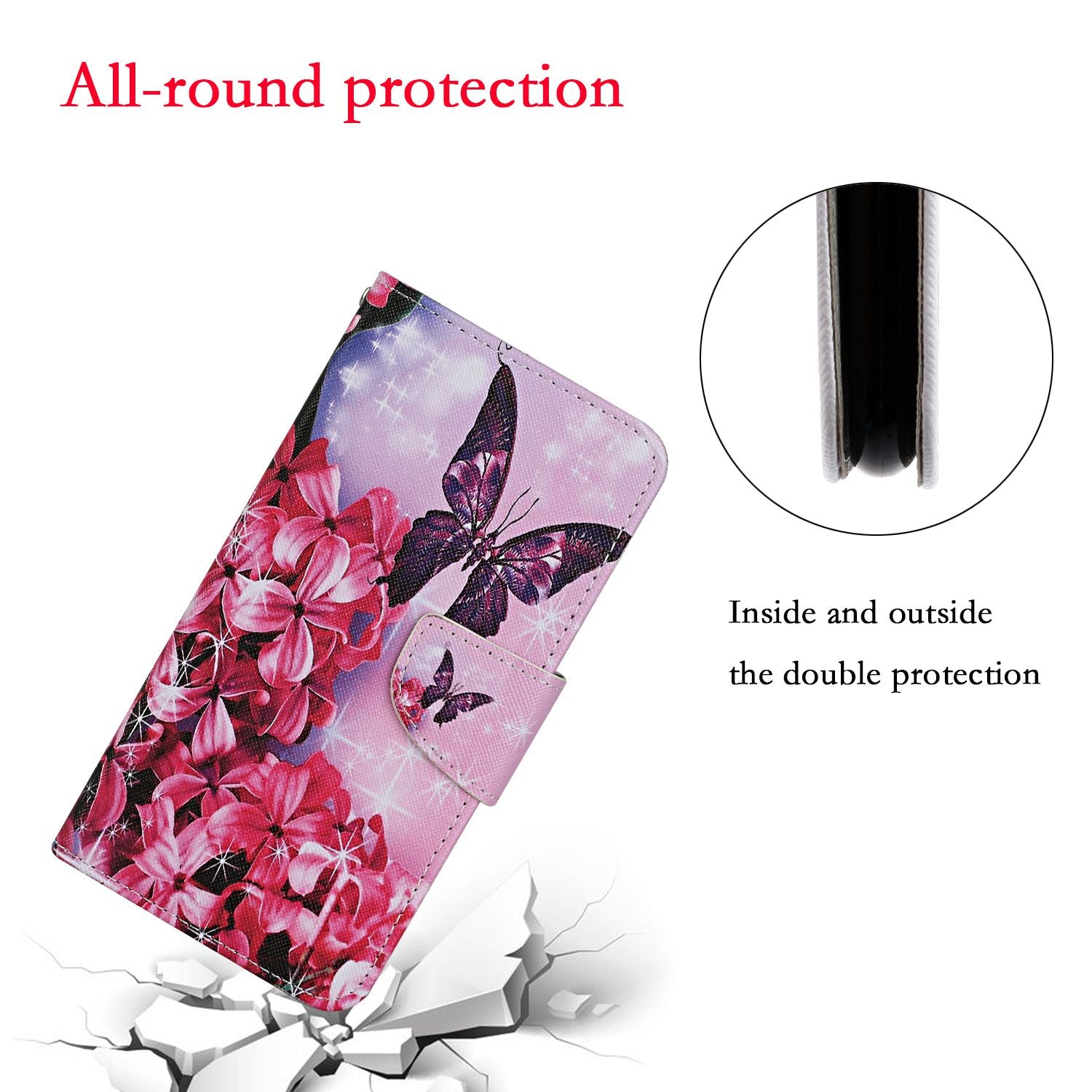 Stand Cover Wallet Pattern Printing Leather Case for Samsung Galaxy S20 4G/S20 5G - Red Flower and Butterfly