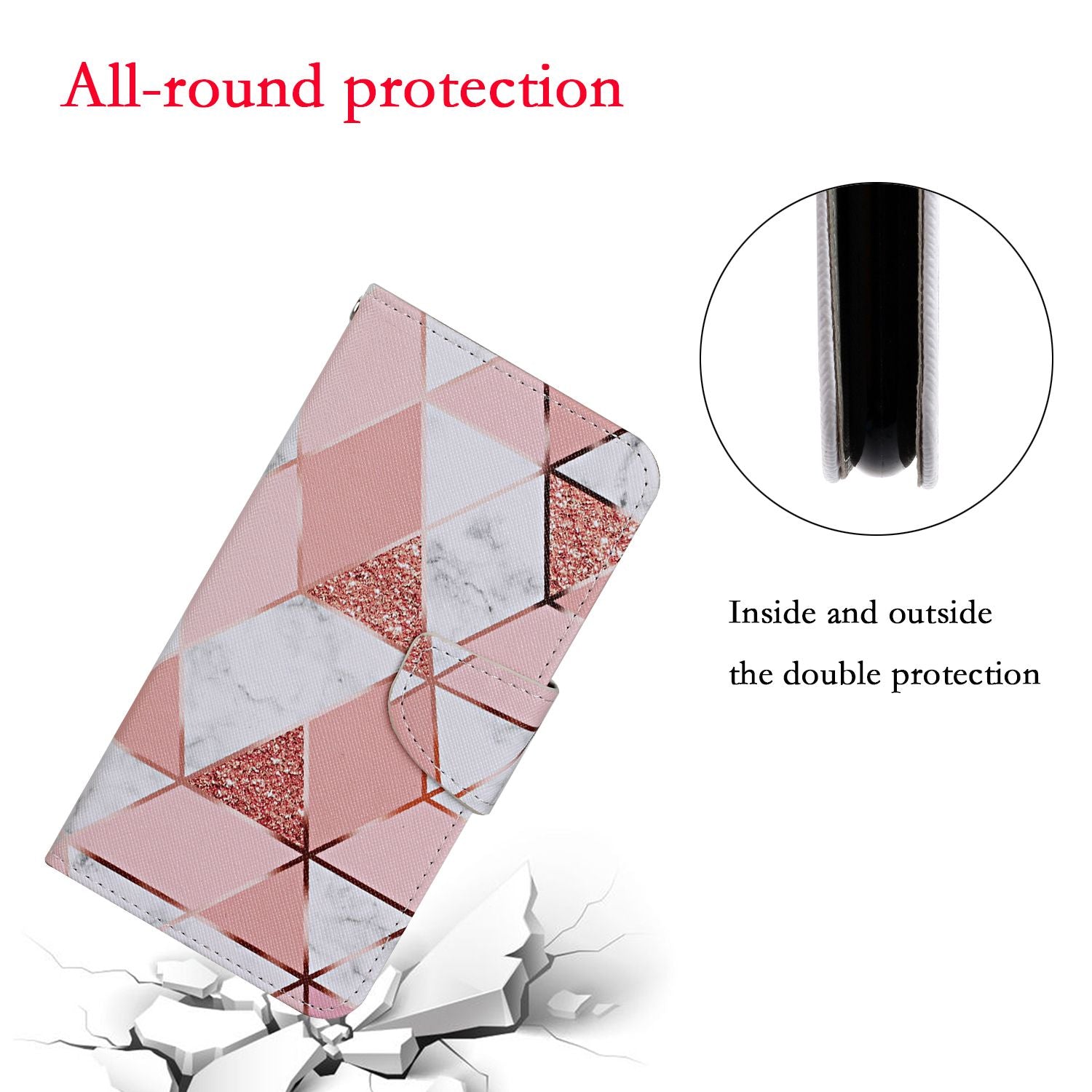 Stand Cover Wallet Pattern Printing Leather Case for Samsung Galaxy S20 4G/S20 5G - Stone Grain