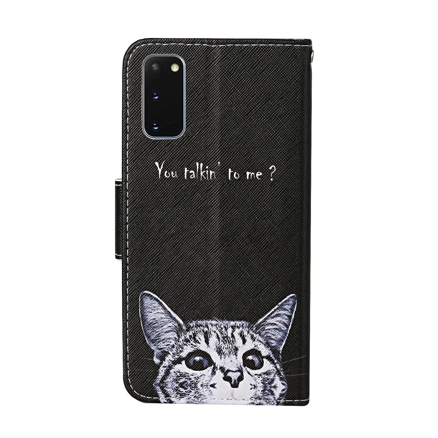 Stand Cover Wallet Pattern Printing Leather Case for Samsung Galaxy S20 4G/S20 5G - Cat and Letters