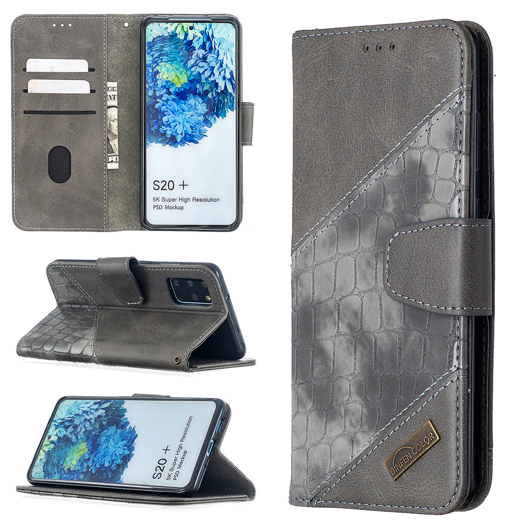 Crocodile Skin Assorted Color Leather Wallet Phone Cover for Samsung Galaxy S20 Plus / S20 Plus 5G - Grey