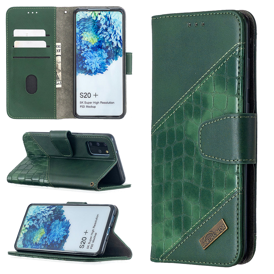 Crocodile Skin Assorted Color Leather Wallet Phone Cover for Samsung Galaxy S20 Plus / S20 Plus 5G - Green