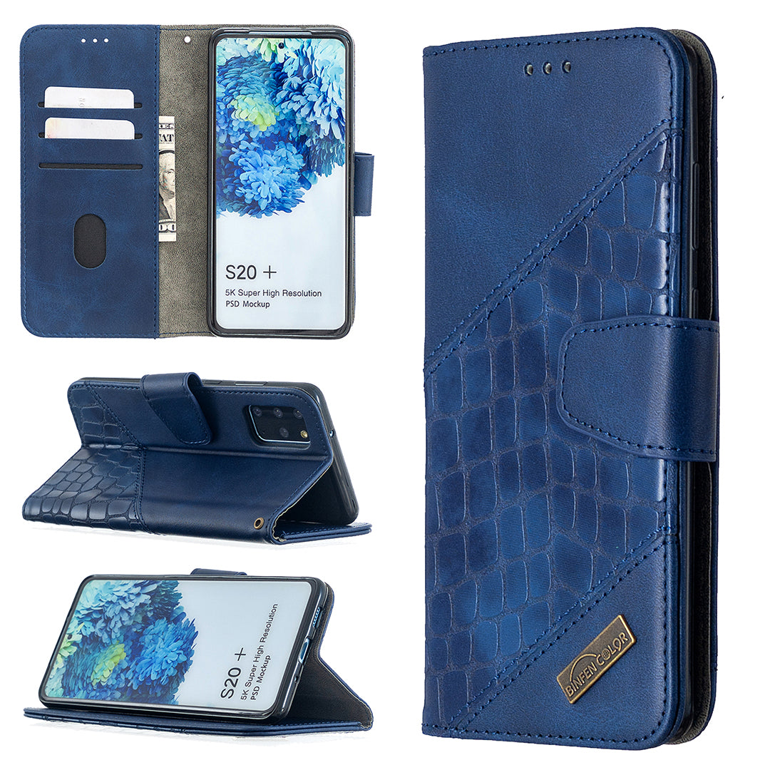 Crocodile Skin Assorted Color Leather Wallet Phone Cover for Samsung Galaxy S20 Plus / S20 Plus 5G - Blue