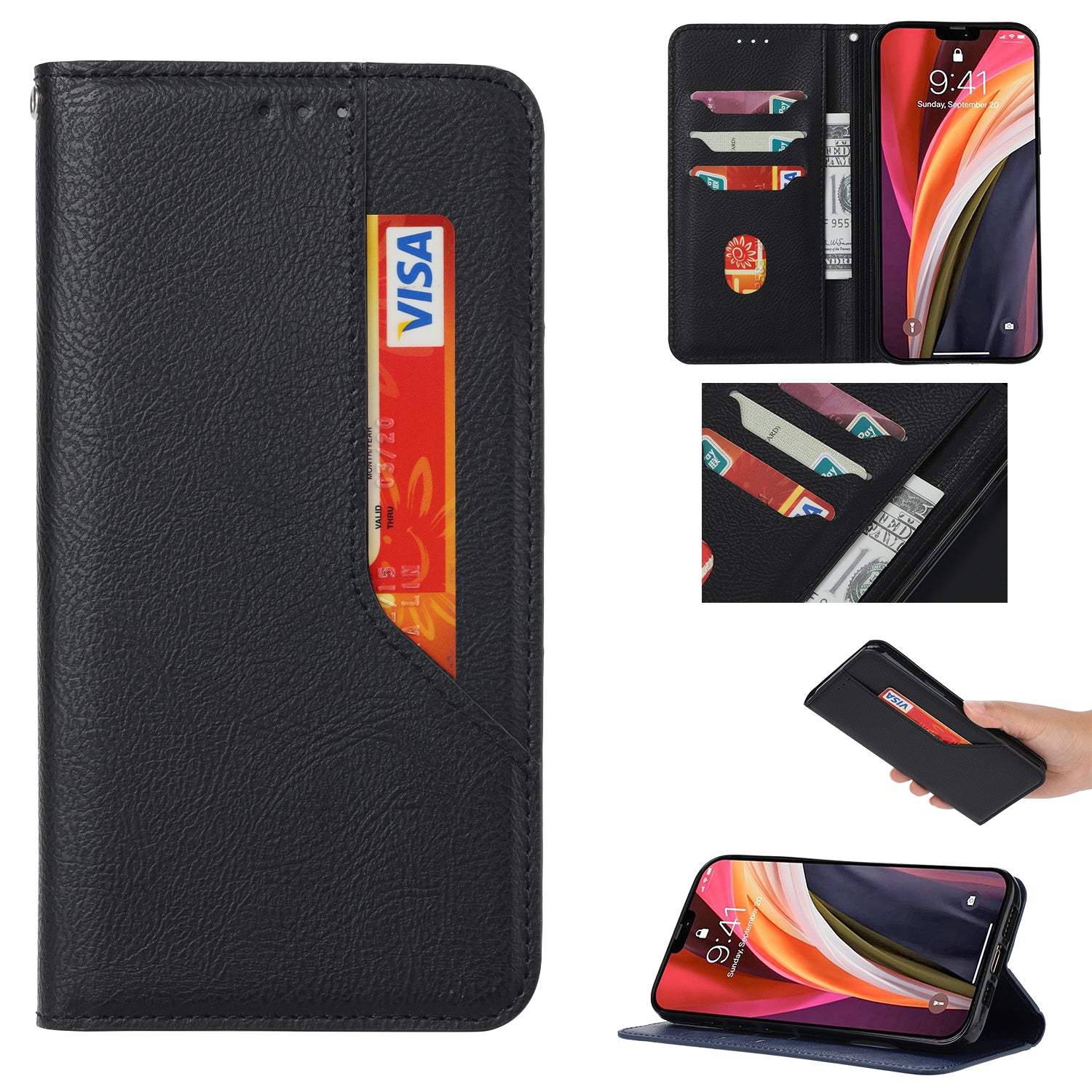 Auto-absorbed Leather Wallet Stand Phone Case for Samsung Galaxy S20 4G/S20 5G - Black