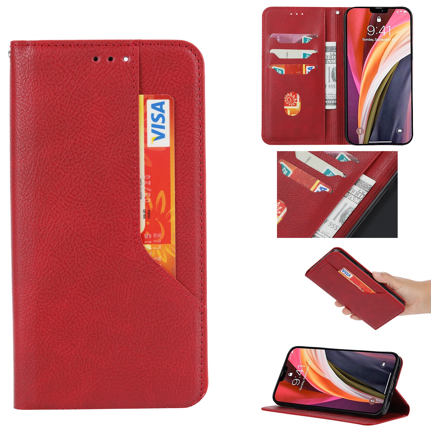 Auto-absorbed Leather Wallet Stand Phone Case for Samsung Galaxy S20 4G/S20 5G - Red