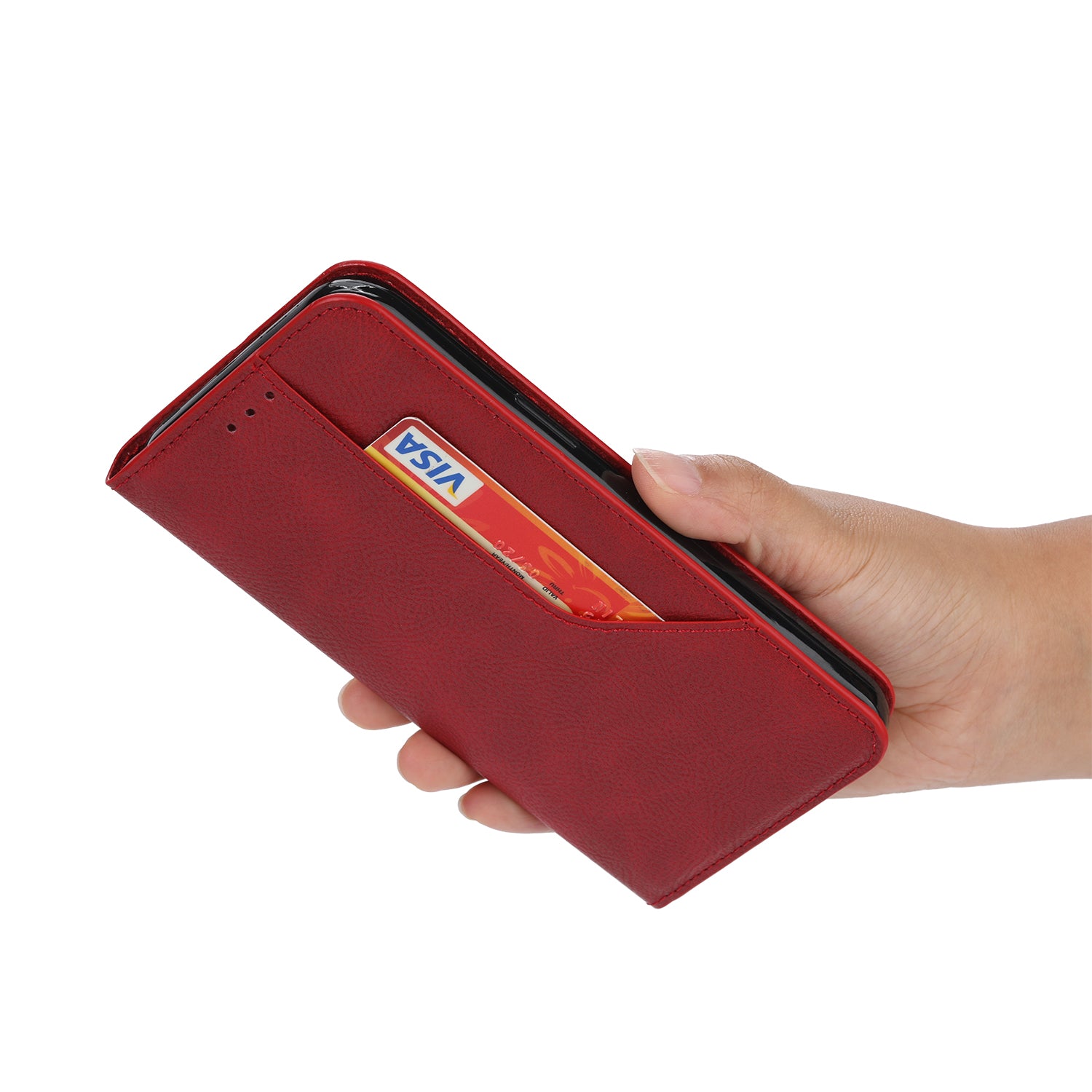 Auto-absorbed Leather Wallet Stand Phone Case for Samsung Galaxy S20 4G/S20 5G - Red