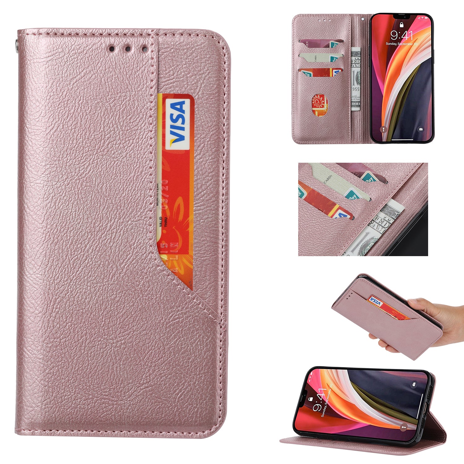 Auto-absorbed Leather Wallet Stand Phone Case for Samsung Galaxy S20 4G/S20 5G - Rose Gold