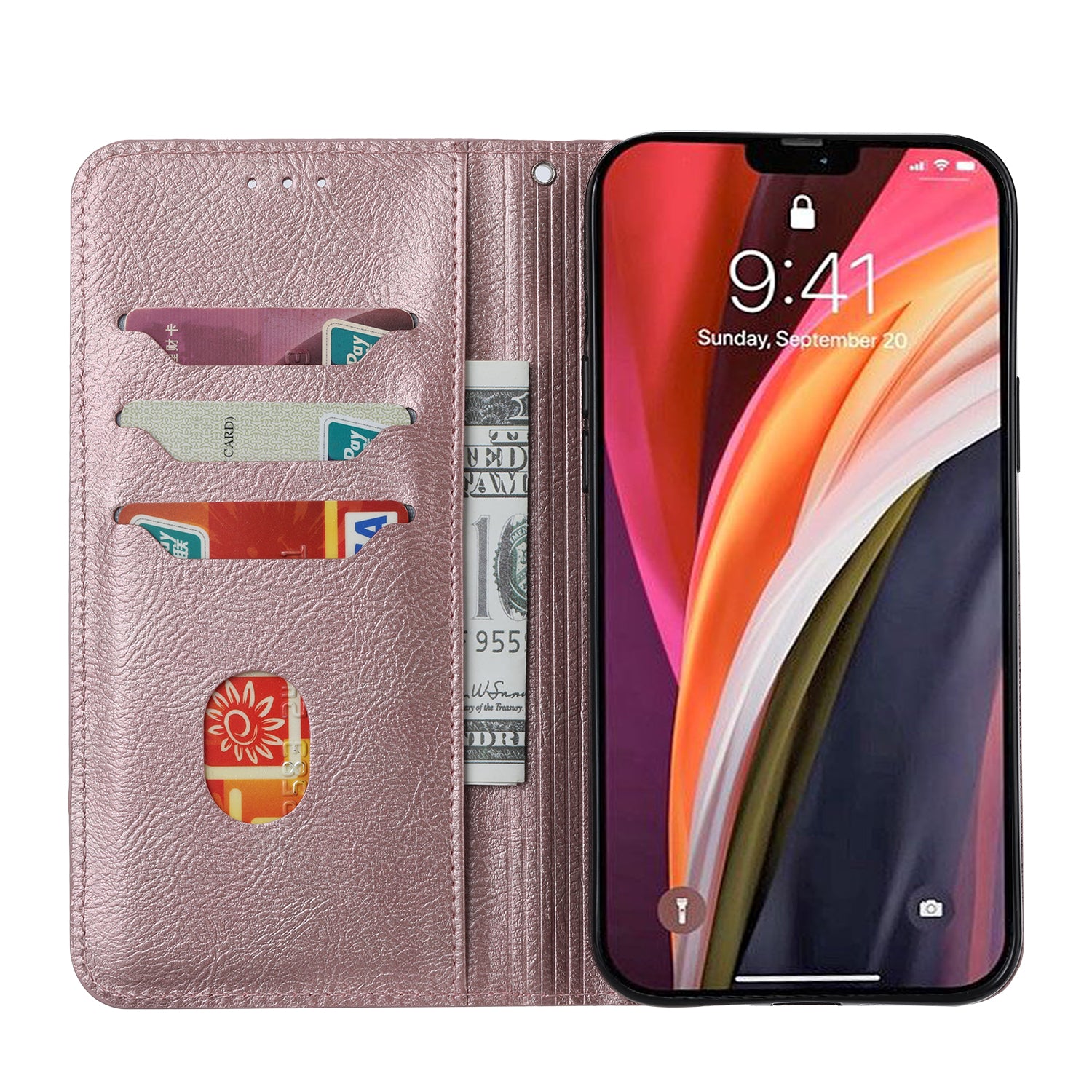 Auto-absorbed Leather Wallet Stand Phone Case for Samsung Galaxy S20 4G/S20 5G - Rose Gold