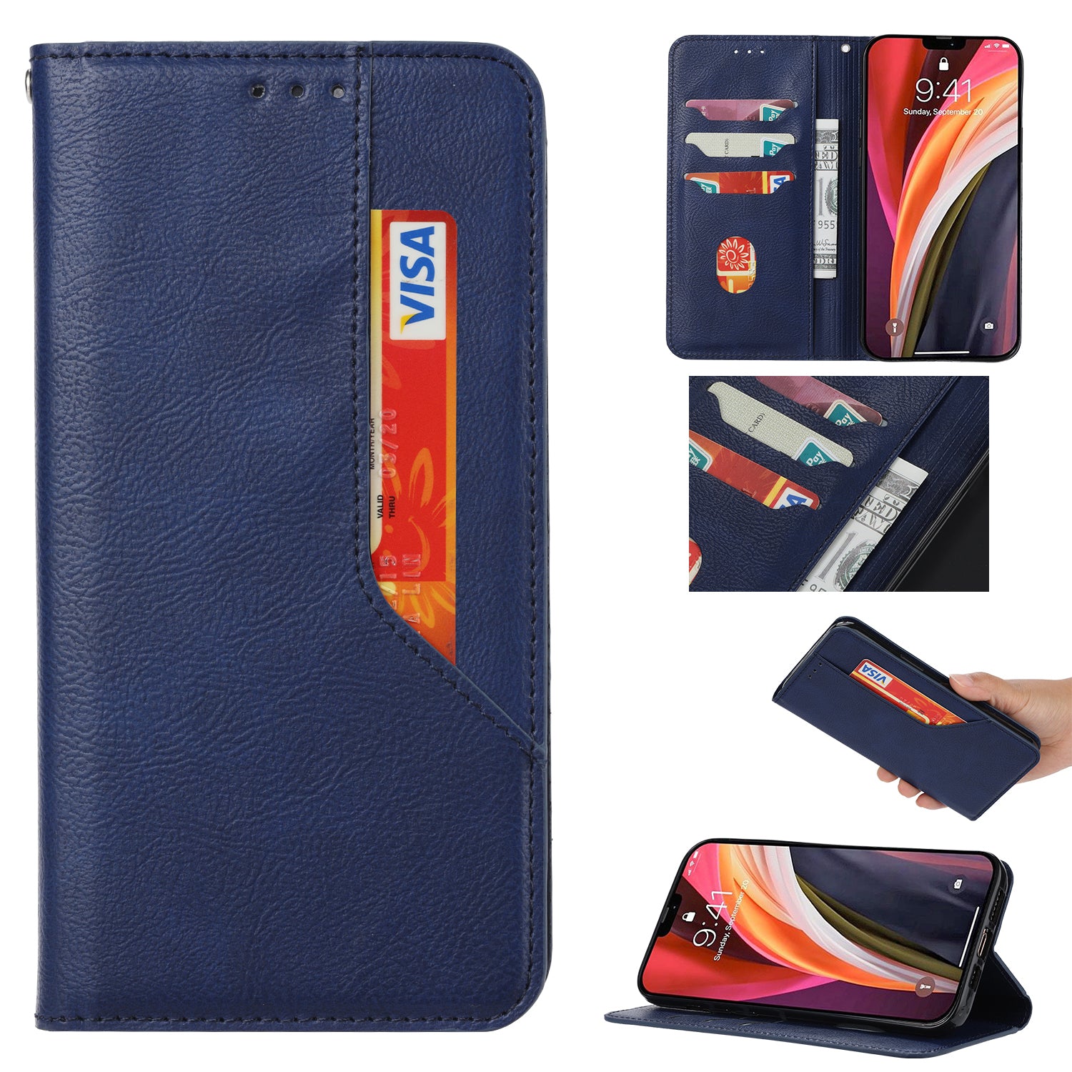 Auto-absorbed Leather Wallet Stand Phone Case for Samsung Galaxy S20 4G/S20 5G - Blue