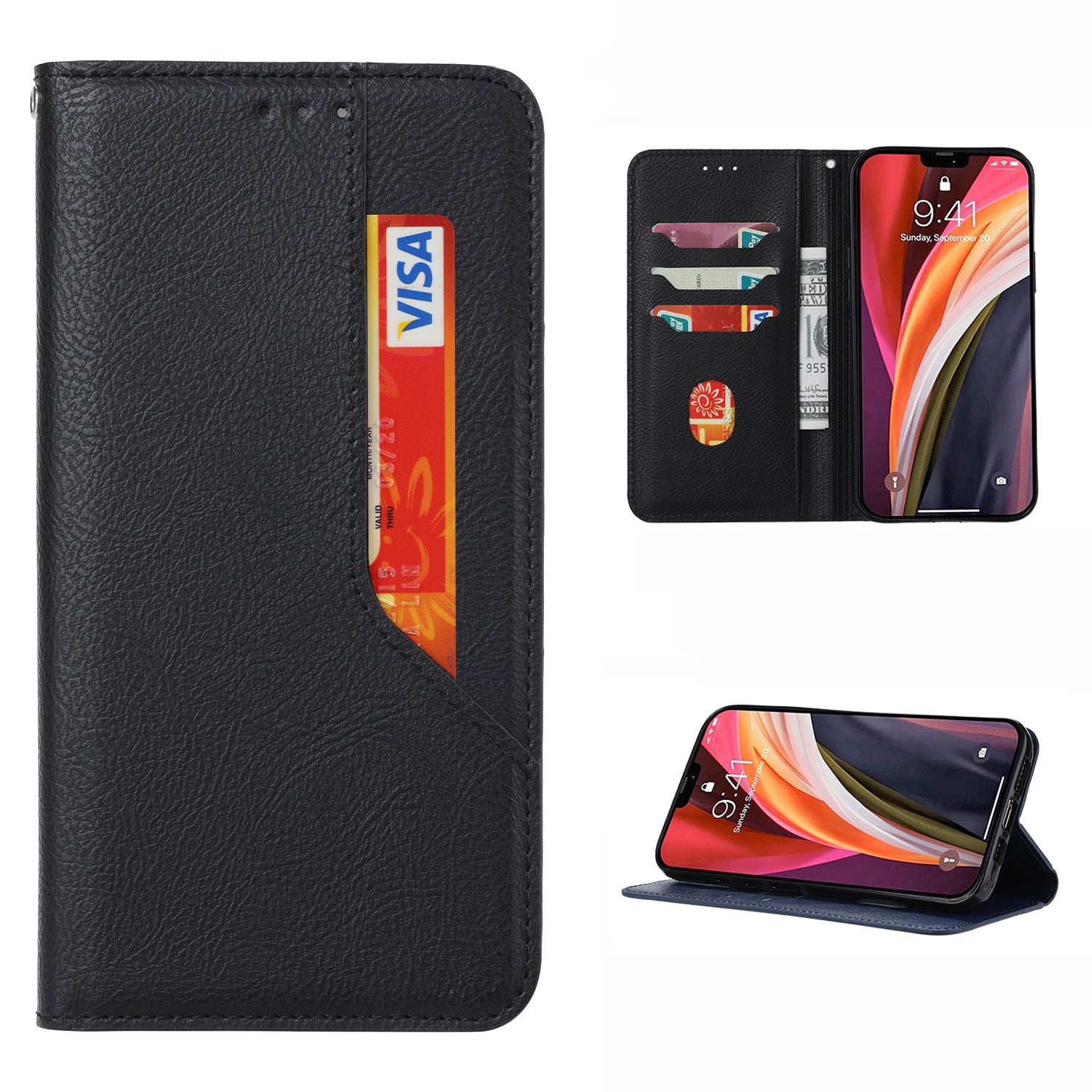 Auto-absorbed Wallet Leather Mobile Phone Case for Samsung Galaxy S20 Ultra - Black