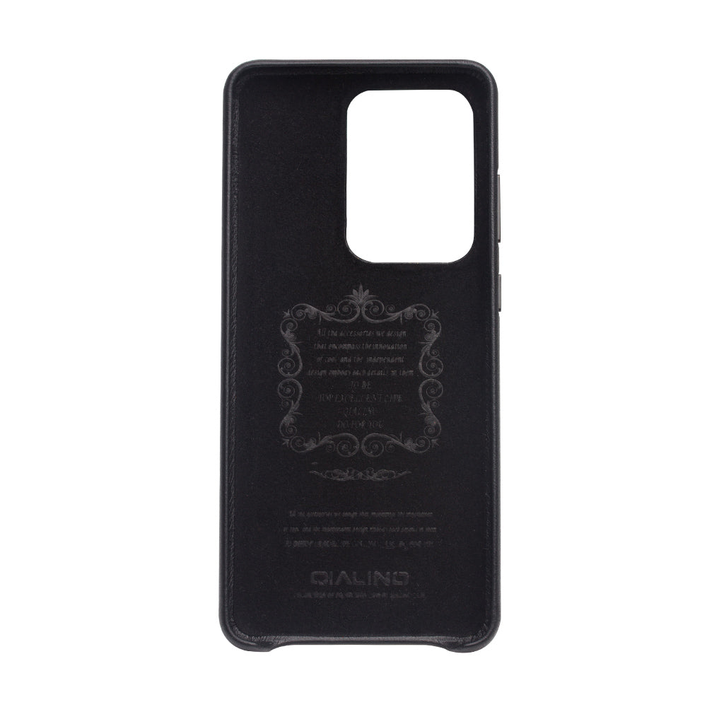 QIALINO Cowhide Leather Coated PC Back Case for Samsung Galaxy S20 Ultra - Black