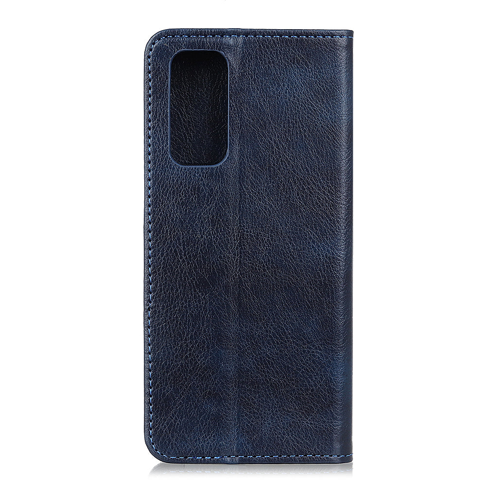 Auto-absorbed Litchi Texture Split Leather Wallet Case for Samsung Galaxy S20 FE 4G/5G/S20 Lite/S20 FE 2022 - Blue