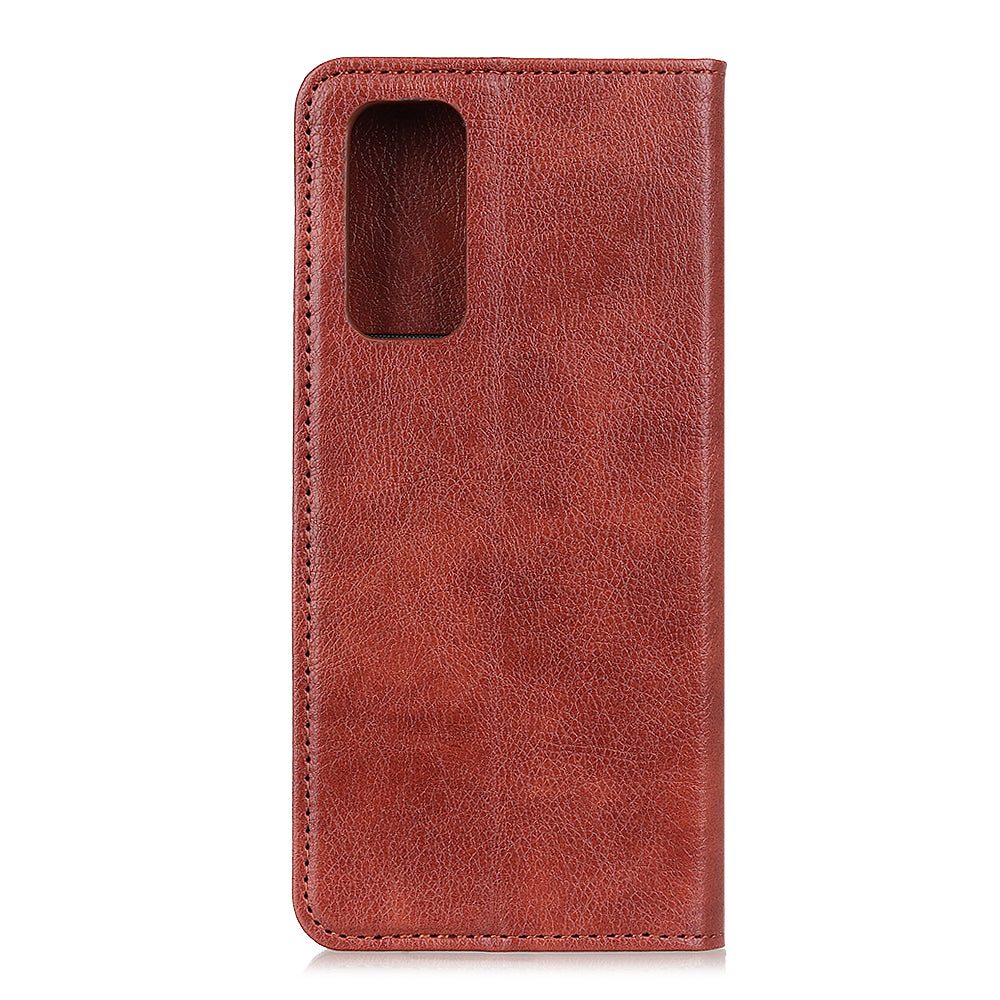 Auto-absorbed Litchi Texture Split Leather Wallet Case for Samsung Galaxy S20 FE 4G/5G/S20 Lite/S20 FE 2022 - Brown