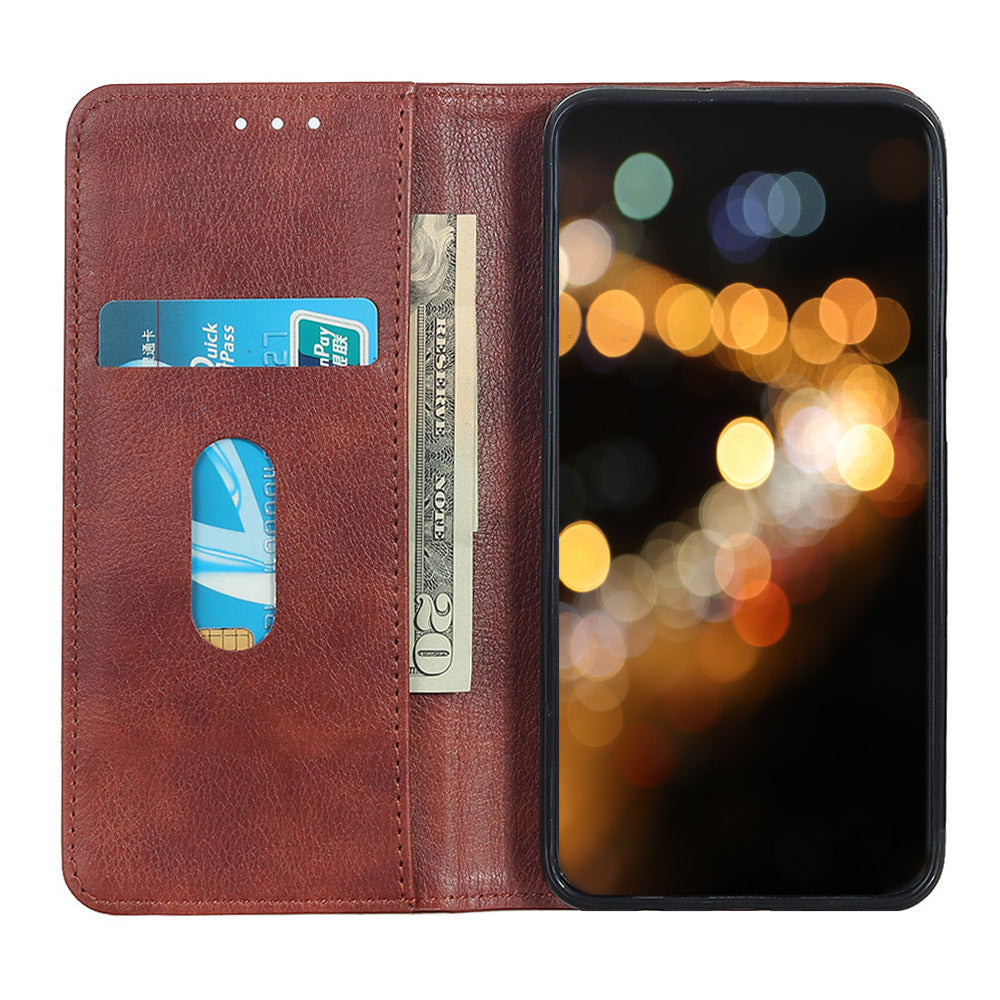 Auto-absorbed Litchi Texture Split Leather Wallet Case for Samsung Galaxy S20 FE 4G/5G/S20 Lite/S20 FE 2022 - Brown