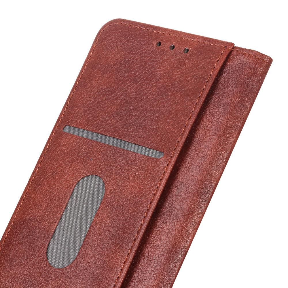 Auto-absorbed Litchi Texture Split Leather Wallet Case for Samsung Galaxy S20 FE 4G/5G/S20 Lite/S20 FE 2022 - Brown