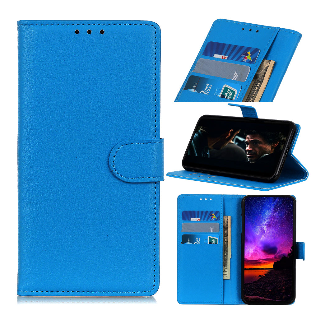 For Samsung Galaxy S20 Fan Edition Shockproof Anti-dust Anti-scratch Litchi Texture Wallet Stand Leather Cover - Blue