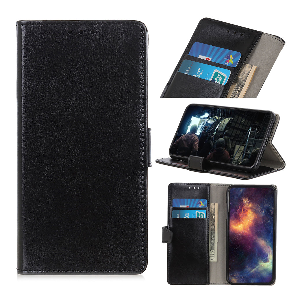 Crazy Horse Wallet Stand Leather Shell for Samsung Galaxy S20 Fan Edition - Black