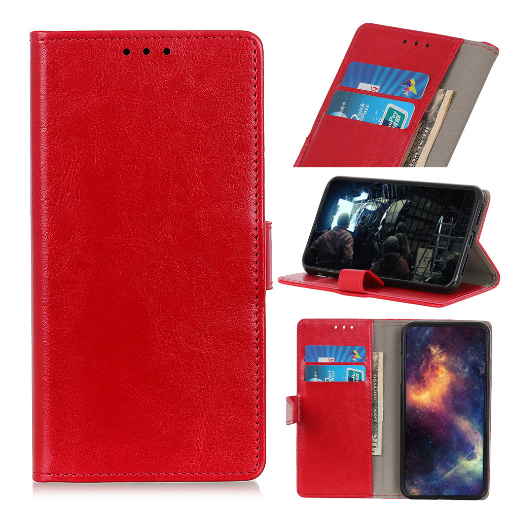 Crazy Horse Wallet Stand Leather Shell for Samsung Galaxy S20 Fan Edition - Red