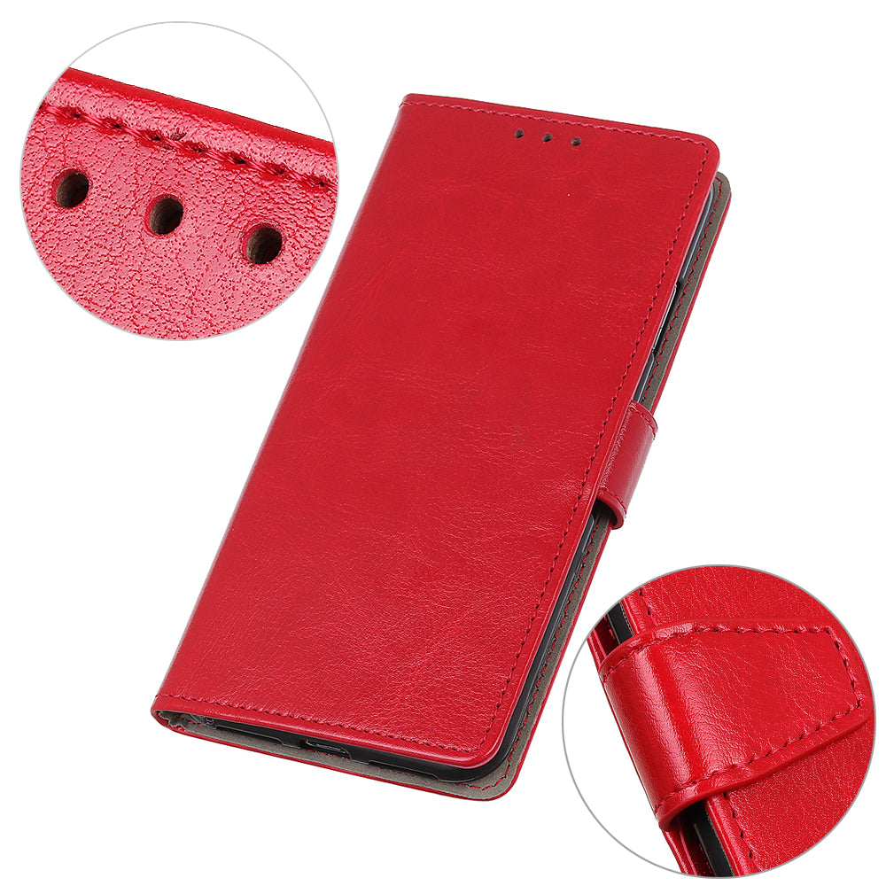 Crazy Horse Wallet Stand Leather Shell for Samsung Galaxy S20 Fan Edition - Red