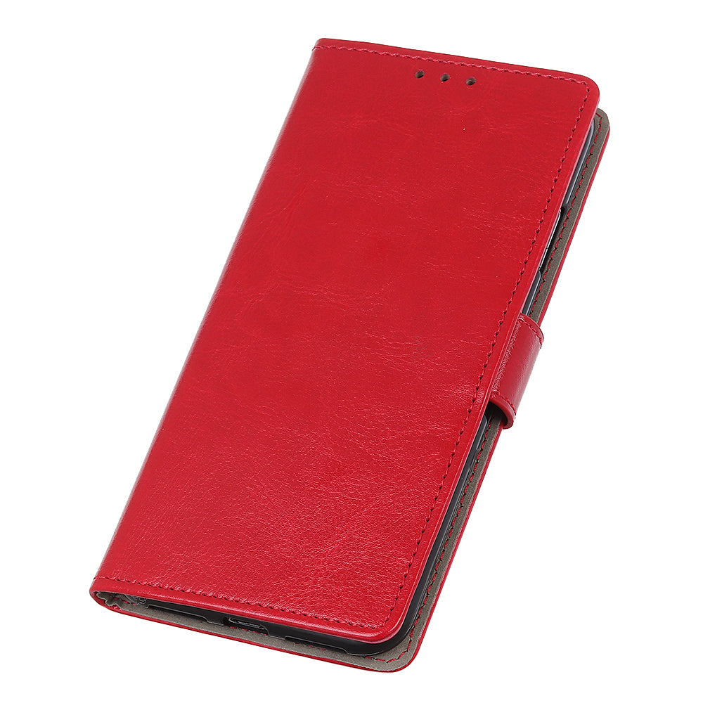 Crazy Horse Wallet Stand Leather Shell for Samsung Galaxy S20 Fan Edition - Red