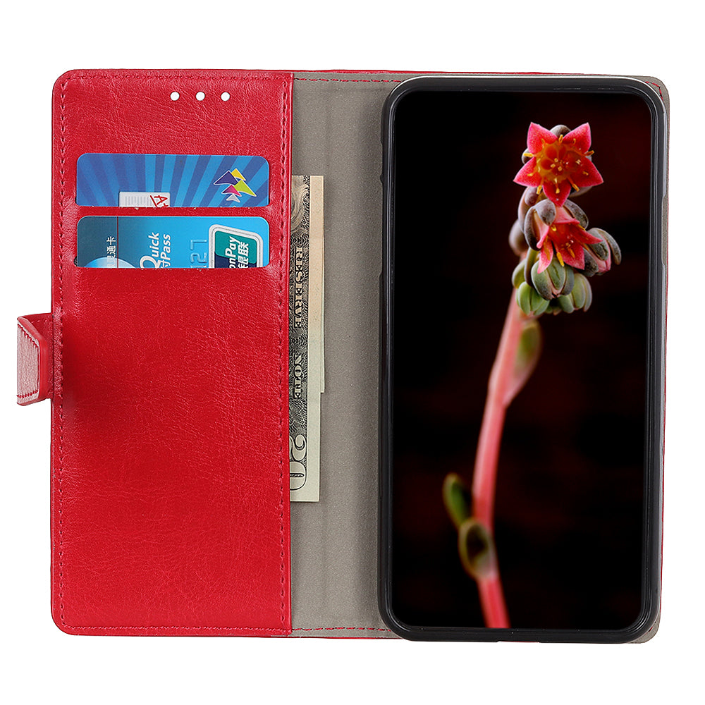 Crazy Horse Wallet Stand Leather Shell for Samsung Galaxy S20 Fan Edition - Red