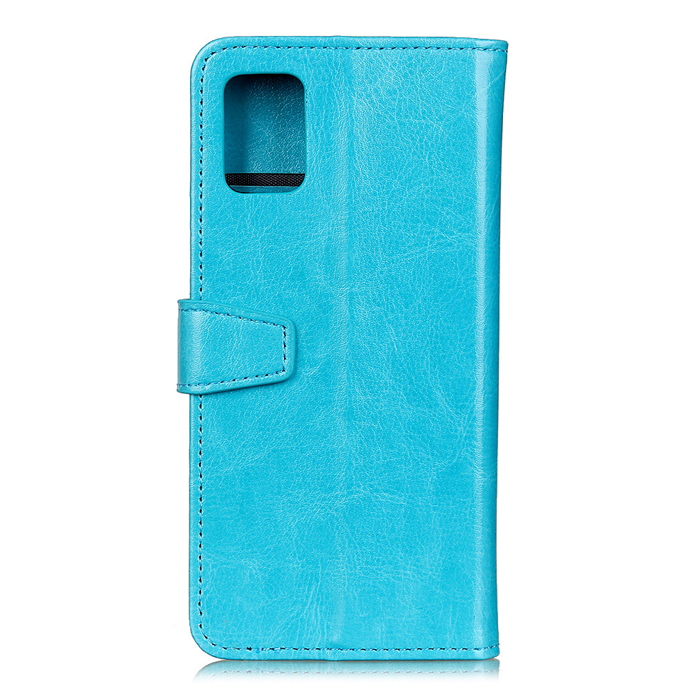 Crazy Horse Wallet Stand Leather Shell for Samsung Galaxy S20 Fan Edition - Blue