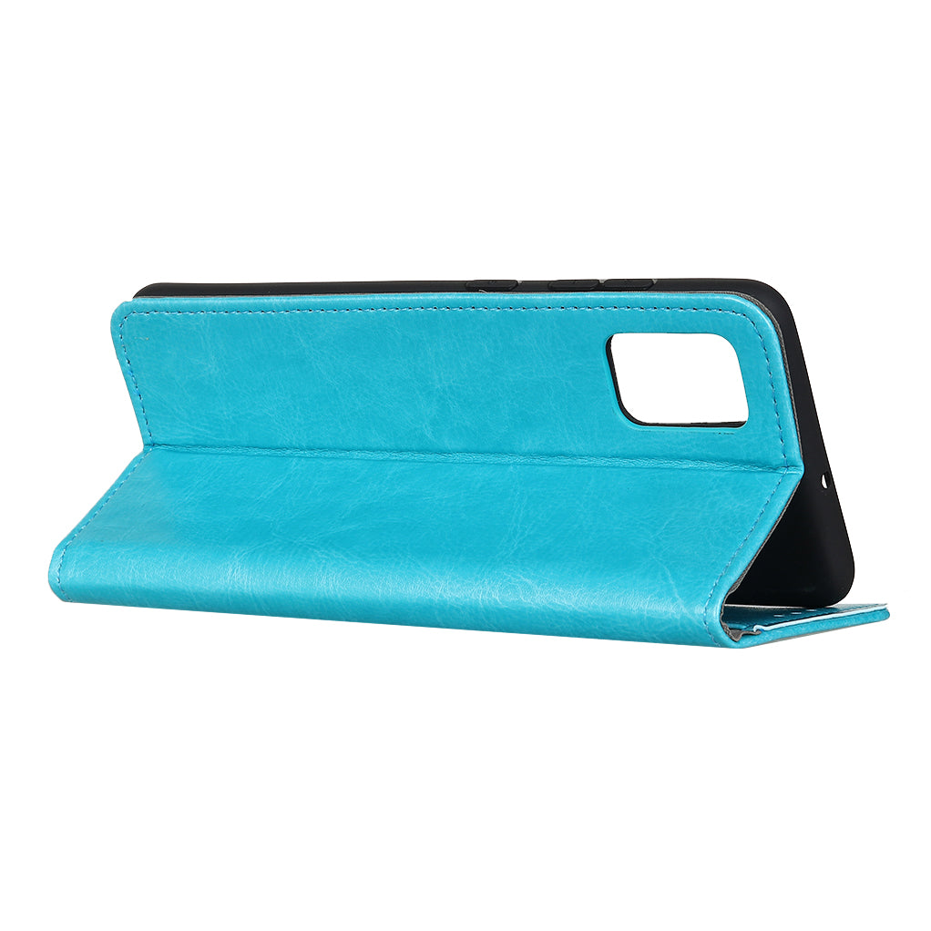 Crazy Horse Wallet Stand Leather Shell for Samsung Galaxy S20 Fan Edition - Blue