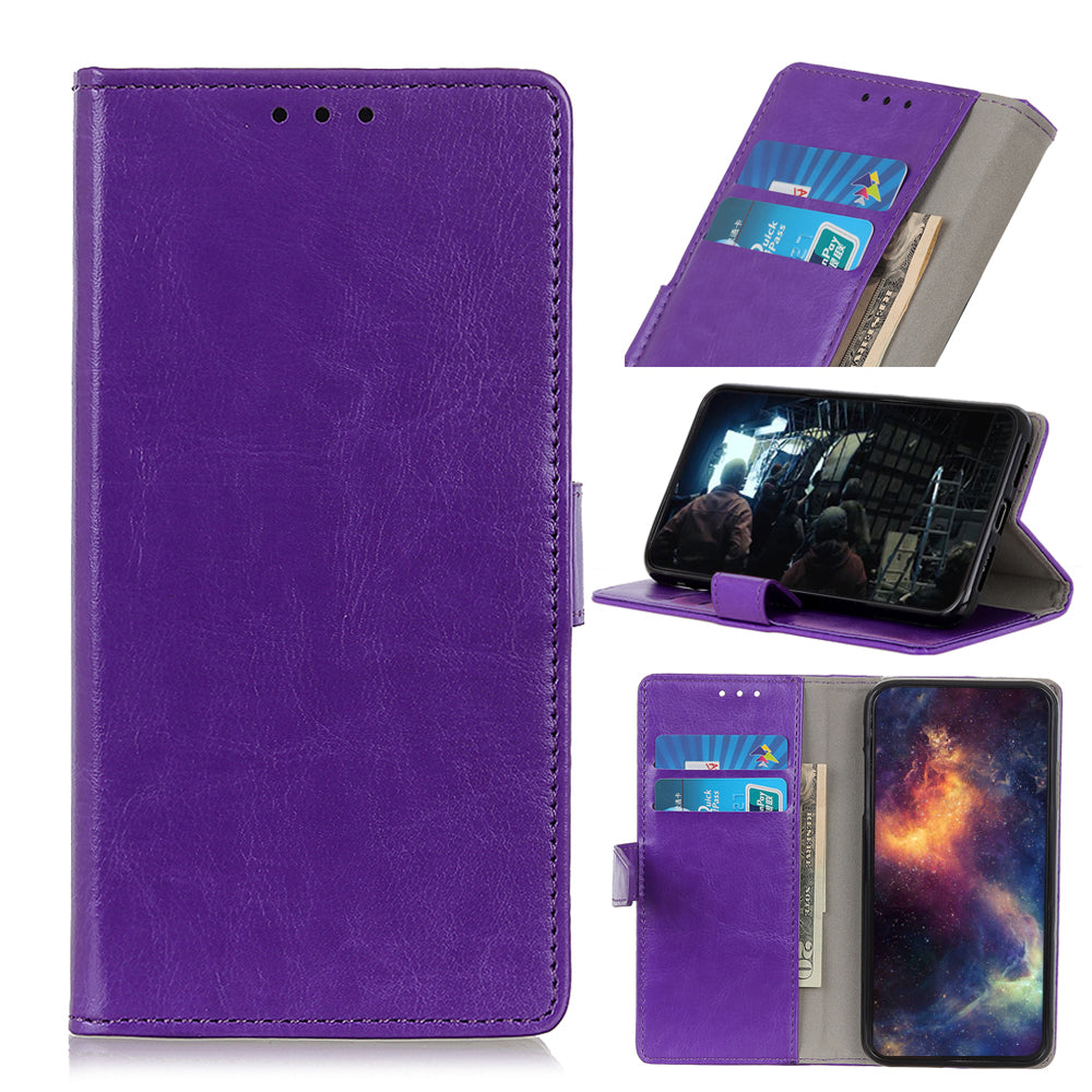 Crazy Horse Wallet Stand Leather Shell for Samsung Galaxy S20 Fan Edition - Purple