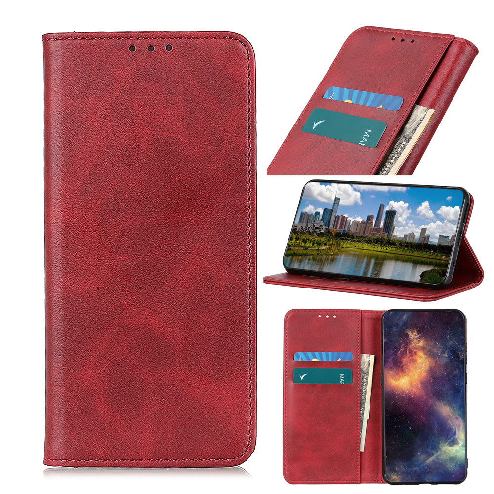 Magnetic Closure Scratch-resistant Split Leather Phone Cover for Samsung Galaxy S20 FE/S20 Fan Edition/S20 FE 5G/S20 Fan Edition 5G/S20 Lite - Red