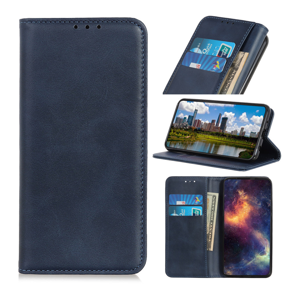 Magnetic Closure Scratch-resistant Split Leather Phone Cover for Samsung Galaxy S20 FE/S20 Fan Edition/S20 FE 5G/S20 Fan Edition 5G/S20 Lite - Blue