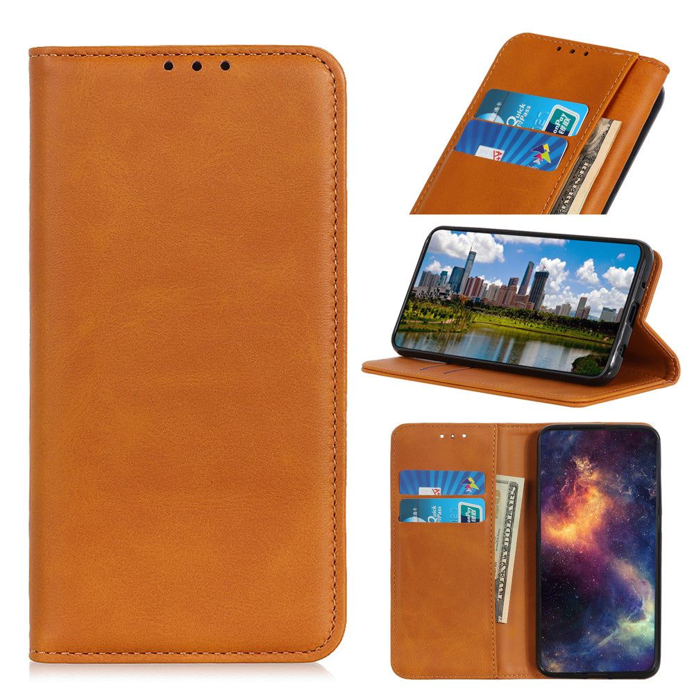 Magnetic Closure Scratch-resistant Split Leather Phone Cover for Samsung Galaxy S20 FE/S20 Fan Edition/S20 FE 5G/S20 Fan Edition 5G/S20 Lite - Brown