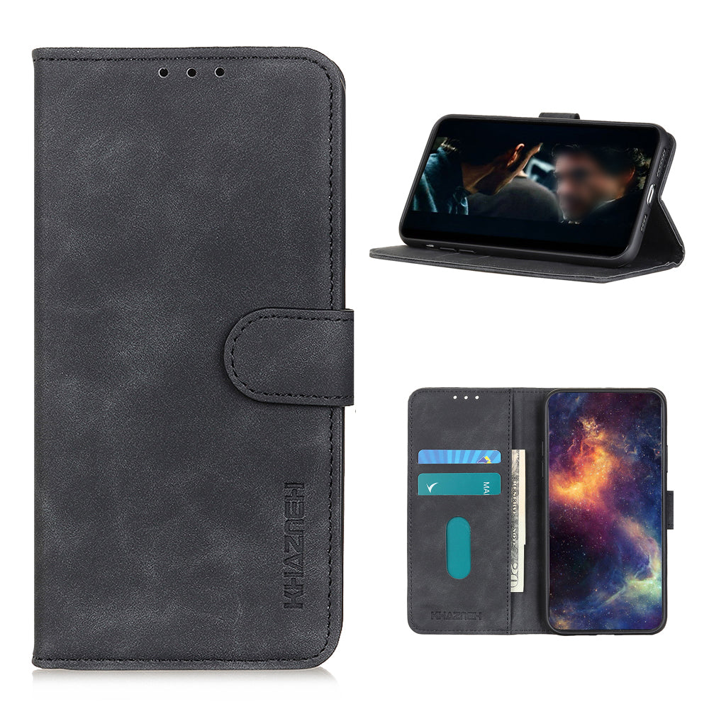 KHAZNEH Retro Leather Wallet Phone Shell for Samsung Galaxy S20 Fan Edition/S20 Lite - Black