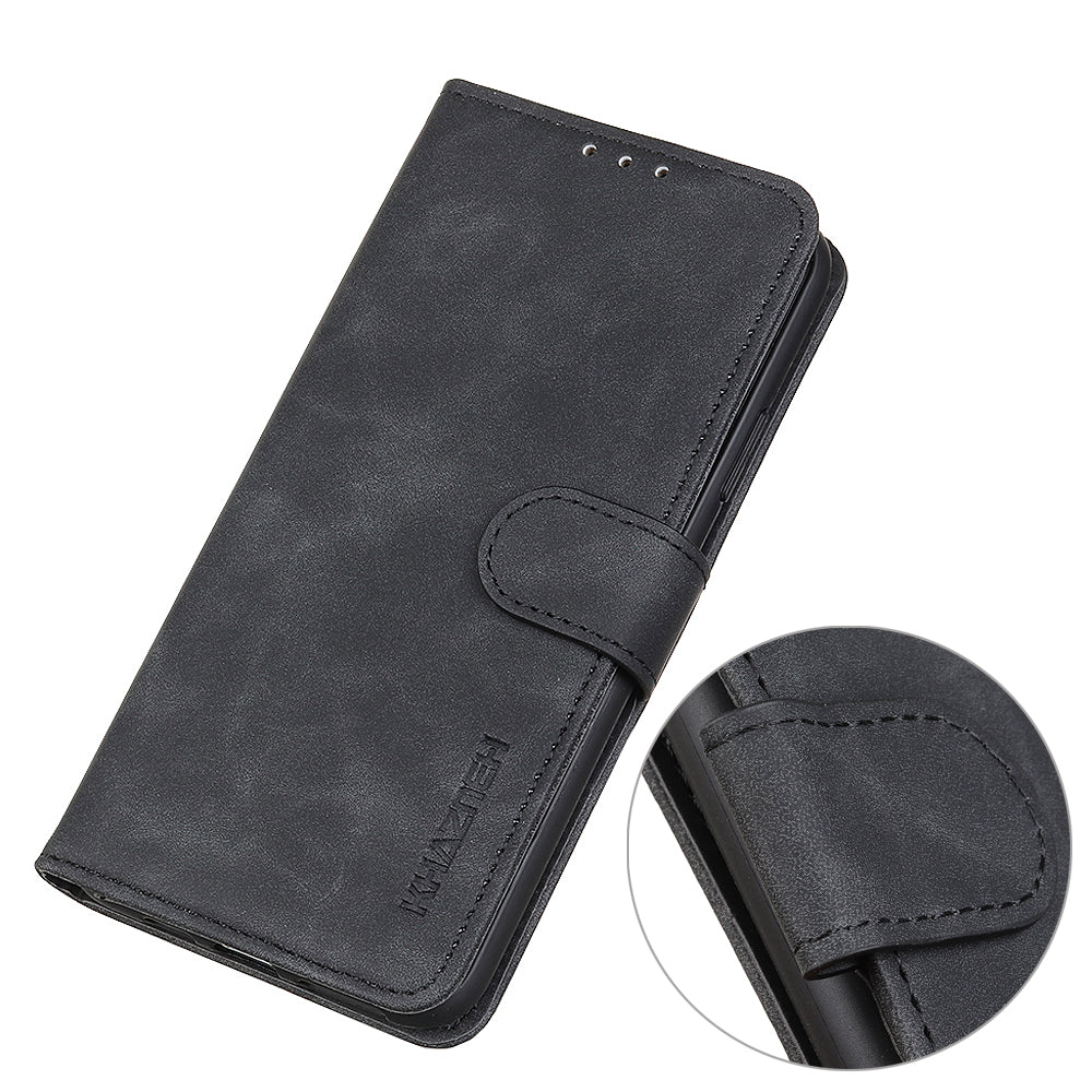 KHAZNEH Retro Leather Wallet Phone Shell for Samsung Galaxy S20 Fan Edition/S20 Lite - Black