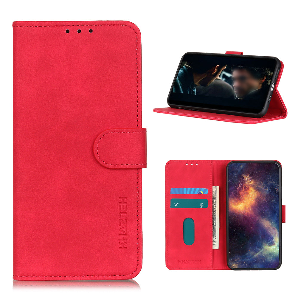 KHAZNEH Retro Leather Wallet Phone Shell for Samsung Galaxy S20 Fan Edition/S20 Lite - Red