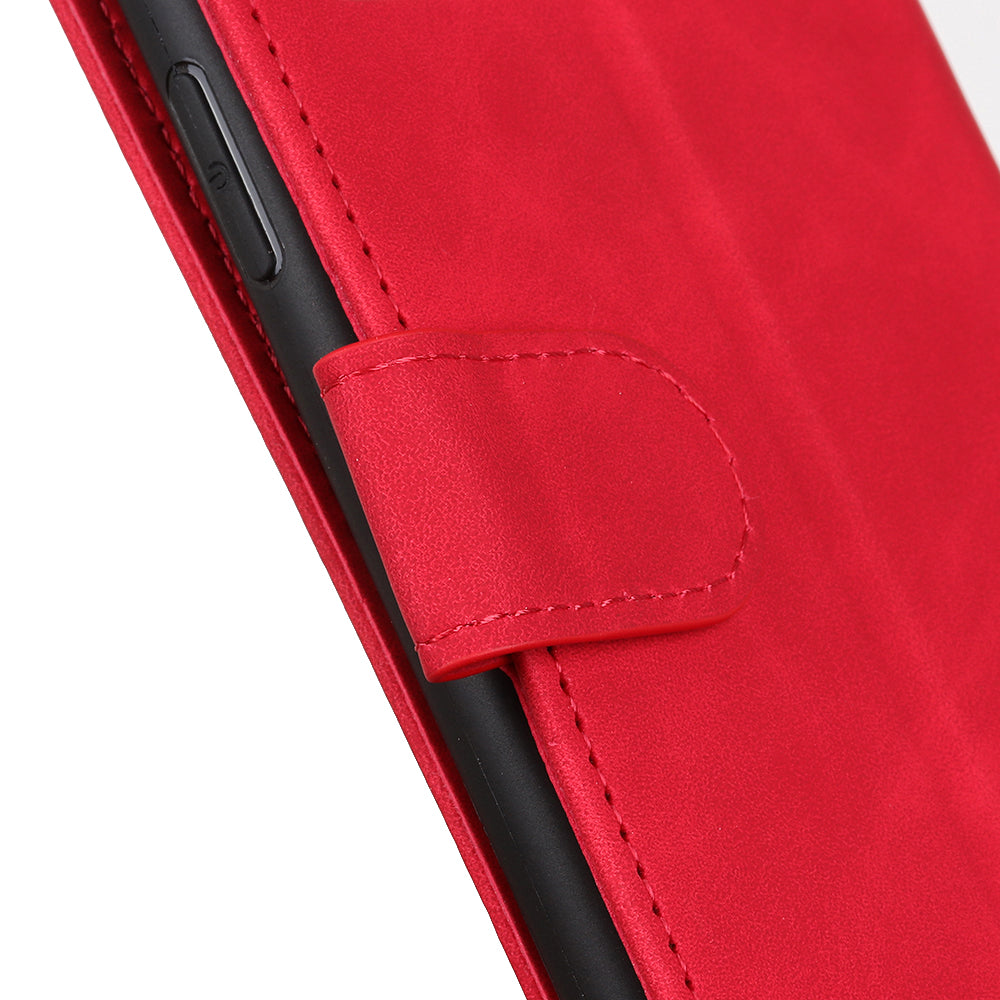 KHAZNEH Retro Leather Wallet Phone Shell for Samsung Galaxy S20 Fan Edition/S20 Lite - Red