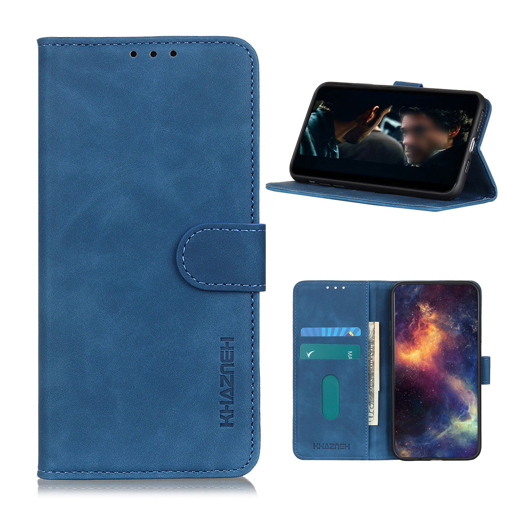 KHAZNEH Retro Leather Wallet Phone Shell for Samsung Galaxy S20 Fan Edition/S20 Lite - Blue