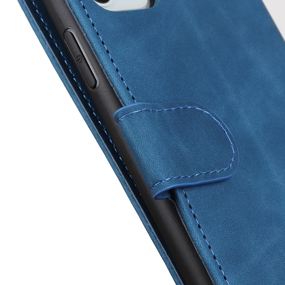 KHAZNEH Retro Leather Wallet Phone Shell for Samsung Galaxy S20 Fan Edition/S20 Lite - Blue