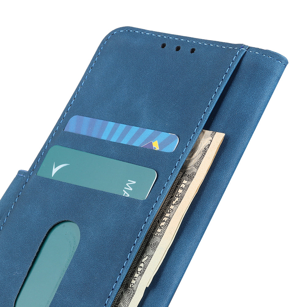 KHAZNEH Retro Leather Wallet Phone Shell for Samsung Galaxy S20 Fan Edition/S20 Lite - Blue