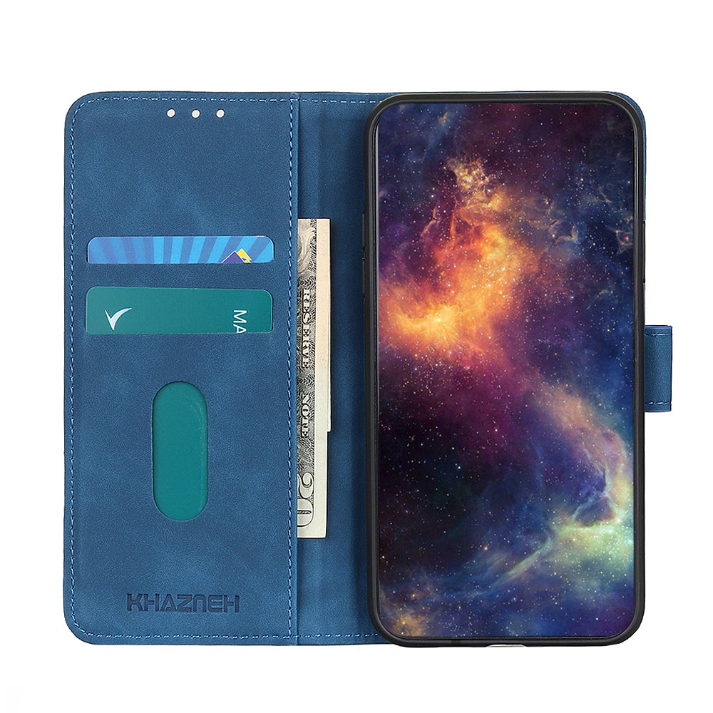 KHAZNEH Retro Leather Wallet Phone Shell for Samsung Galaxy S20 Fan Edition/S20 Lite - Blue