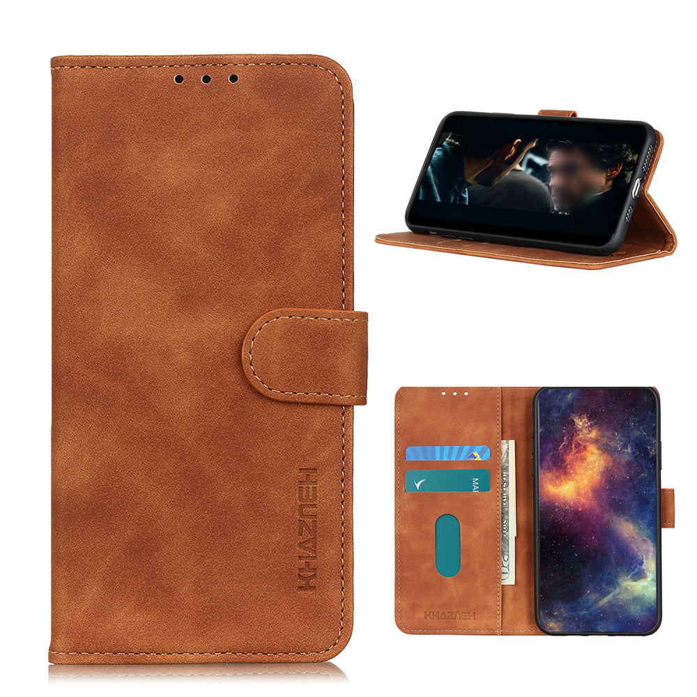 KHAZNEH Retro Leather Wallet Phone Shell for Samsung Galaxy S20 Fan Edition/S20 Lite - Brown