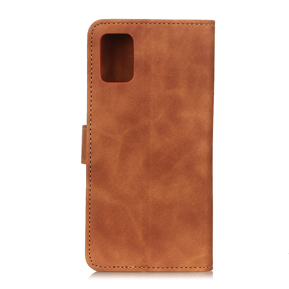 KHAZNEH Retro Leather Wallet Phone Shell for Samsung Galaxy S20 Fan Edition/S20 Lite - Brown