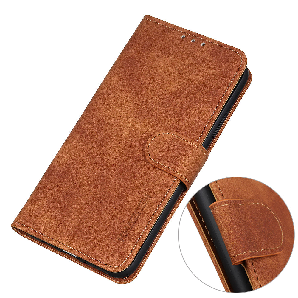 KHAZNEH Retro Leather Wallet Phone Shell for Samsung Galaxy S20 Fan Edition/S20 Lite - Brown