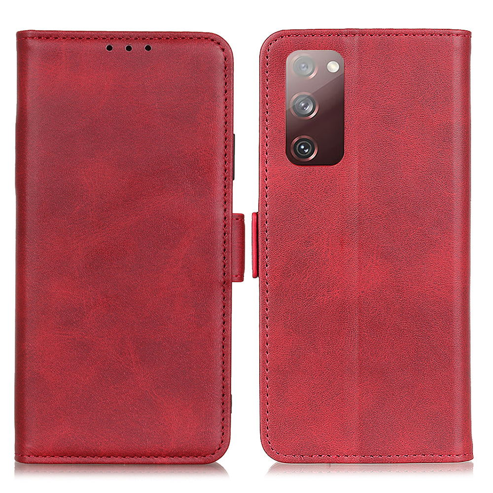 Anti-scratch Shockproof Magnetic Clasp Leather Phone Case Shell for Samsung Galaxy S20 FE 4G/5G/S20 Lite/S20 FE 2022 - Red