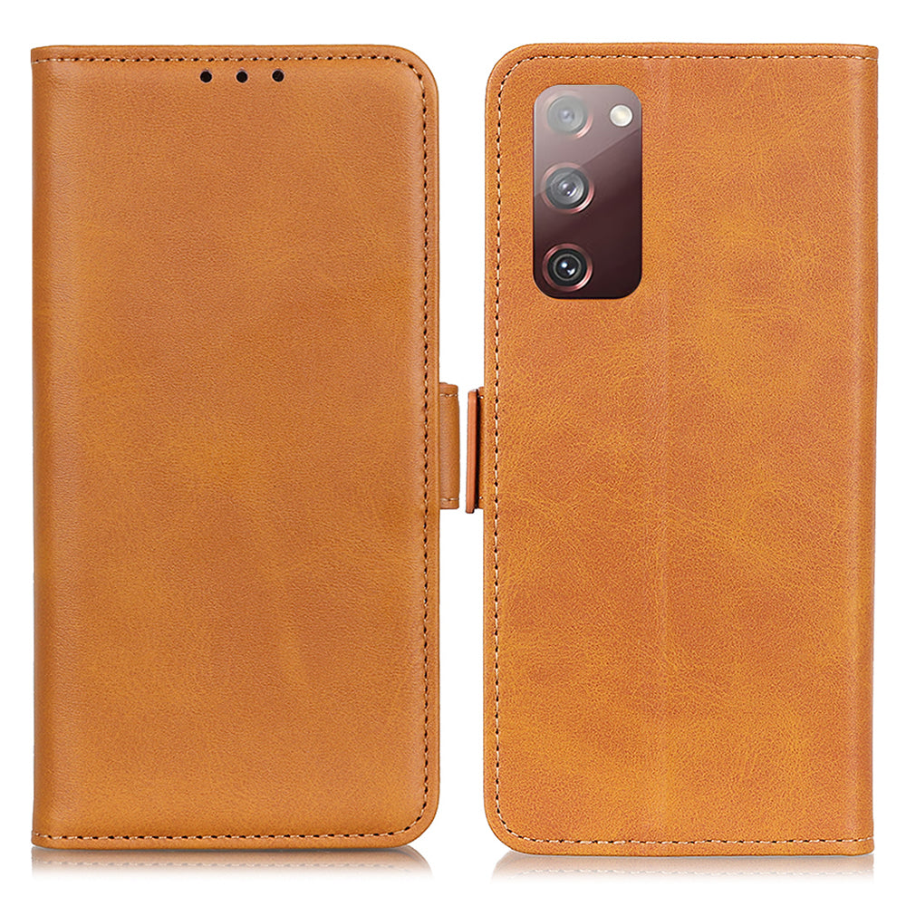 Anti-scratch Shockproof Magnetic Clasp Leather Phone Case Shell for Samsung Galaxy S20 FE 4G/5G/S20 Lite/S20 FE 2022 - Brown